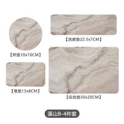 Bathroom Accessories Highly Absorbent Quick Dry Marble Diatomite Stone Bath Mat Set photo-5