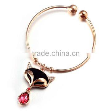 wholesale latest design 316L stainless steel open bracelets ladies fashion rose gold fox bracelet