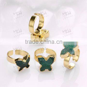 Wholesale plating gold ring with stone, green butterfly ring