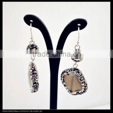 LFD-043E Wholesale Pave Rhinestone A Clover Agate Charms Dangle Earrings Jewelry Making photo-2