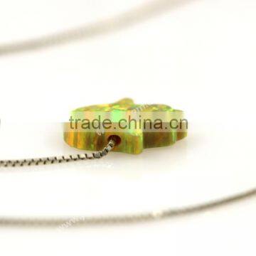 Fashion Synthetic Silver 925 Sterling Silver Chain OP46 Yellow Opal Hand Pendant Necklace photo-5