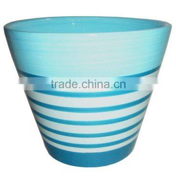 Blue stripe ceramic flowerpot