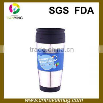 Double wall decorate travel coffee mugs with sleeve