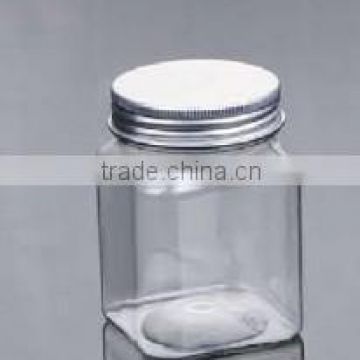 Aluminum cap,220ml square pet clear saltshaker bottle jar,nuts jar