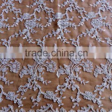 White bridal embroidered tulle lace fabric