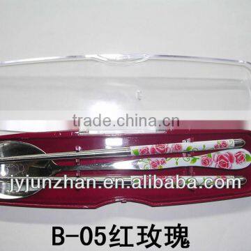 Stainless Steel Chopstick Spoon With Rose Handle Made in China ( With Blue Flower Stick On) photo-2