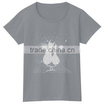 OEM Wholesale Glitter Rhinestone Cats Motif Shiny Bling Women Tshirt photo-2