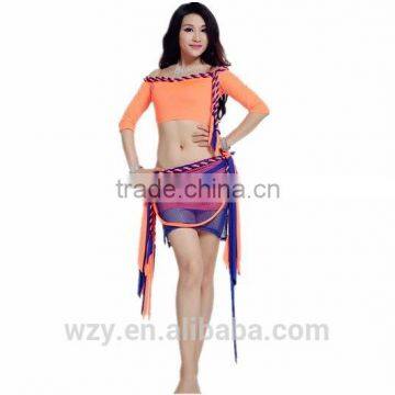 Boat Neck Women Egyptian Belly Dance Practice Costumes with Lively Colors