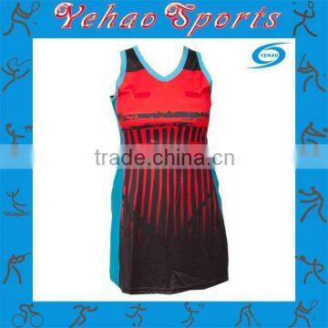 Custom made full sublimated pattern netball dress color red