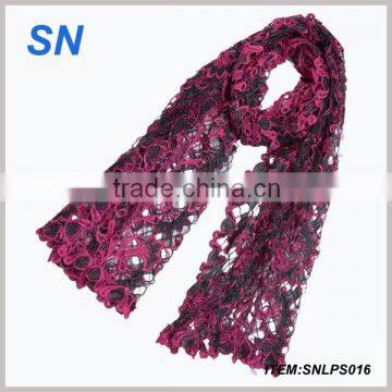 flower polyester lace scarf with fringe