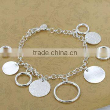 Cricle Style 925 Sterling Silver Link Chain Bracelet