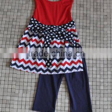 2016 Wholesale Toddler Girls Chevron Star Polka Dot Child Sleeveless 4th of July Boutique Sets photo-2
