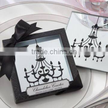 Square crystal glass cup coaster printed chandelier pattern for home wedding decorations