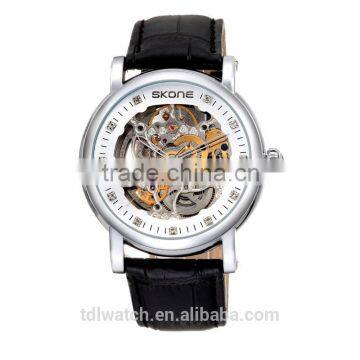 Genuine Leather Mechanical Stylish Men Skeleton Watch