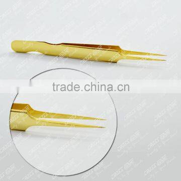 Gold Pleated A Type Base Cuts Eyelash Extension Tweezer