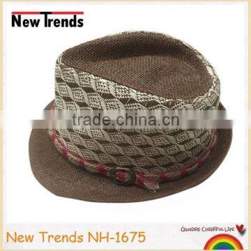 Fashion man geometry style straw tied fedora hat