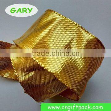 1-5/8" Gold Wire Edge Decorative Christmas Ribbon photo-2