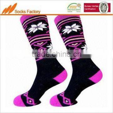 Merino woolen women's socks with full terry and jacquard designs