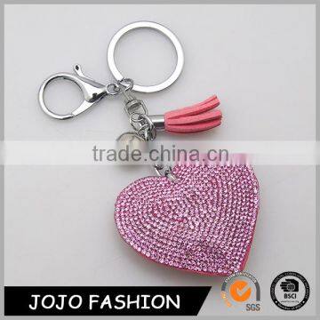 Hot sale popular rhinestone love heart design metal key ring with tassel                        
                                                                                Supplier's Choice