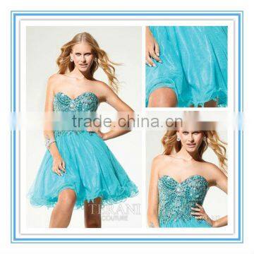 Hot Sale Sweetheart Organza Short Evening Dress Heavy Sequins Beaeds Prom Dress Cocktail Dress Evening Dresses 2015(EVTE-1012)