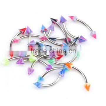 Multi Color Acrylic Spike Cone ends on steel Curve - Gauge 18G Post length Various from 8/10/12/14mm- Eyebrow Ring.