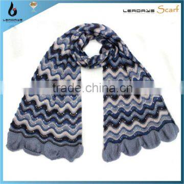 fashion lady mohair stitching edge knit chevron scarf