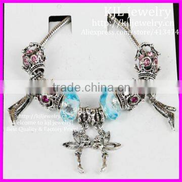 KJL-BD5295 Fashion European 925 Silver Plated Charm Bracelet for Women Girl With Blue Glass Beads Angel Charm Fashion Bijouterie