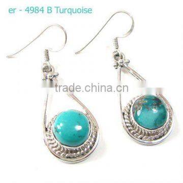 Antique sterling silver earrings natural turquoise jewelry