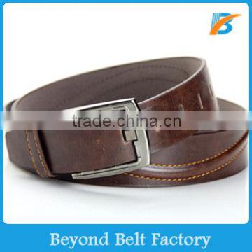 Beyond Men's Casual Full Grain Real Leather Belt 1-1/2" Wide with Stitching Decor and Brushed Nickle Finish Buckle