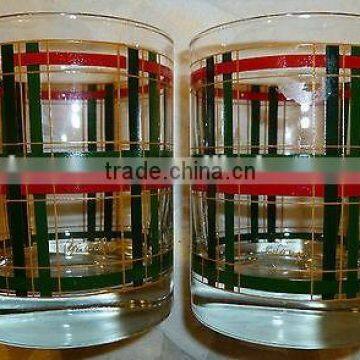 2 vintage christmas red and green rock glasses
