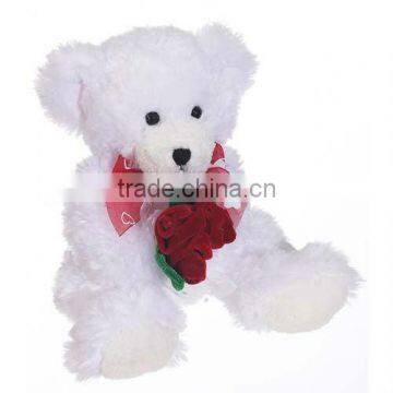 25cm lovely and cute fluffy plush soft teddy bear with flower and ribbon