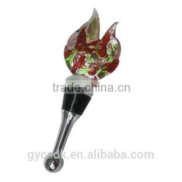 Novelty Flame Shaped Silver Foil Colorful Lampworking Glass Red Wine Stopper photo-4