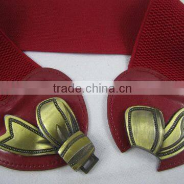 Red Ployester Elastic Belt Snap Buckle Strech Belt for Dress photo-2