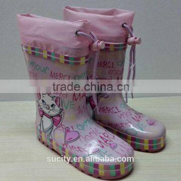 cute cheap plastic children pvc transparent rain boot with collar