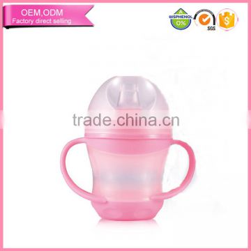 Fashion design pp baby feeding training sippy cup silicone nipple with handle Easy to grip