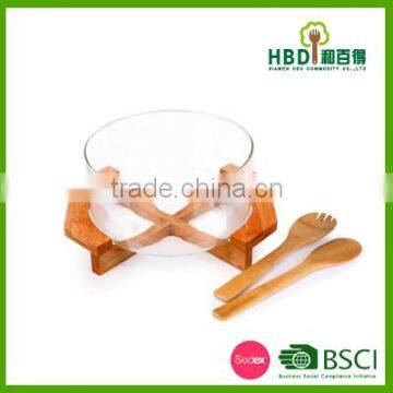 High Quality Bamboo Salad Bowl With Spoons,natural Living Bamboo Salad Bowls Wholesale photo-2