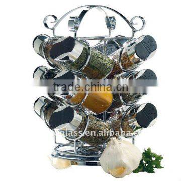 SINOGLASS trade assurance 110ml jar rotating12 jars glass spice rack set