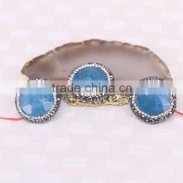 Paved Zircon Agate Druzy Stone Beads, Gem Stone Charm Light Blue Round Faceted Agate Connector Beads For Jewelry Making photo-2