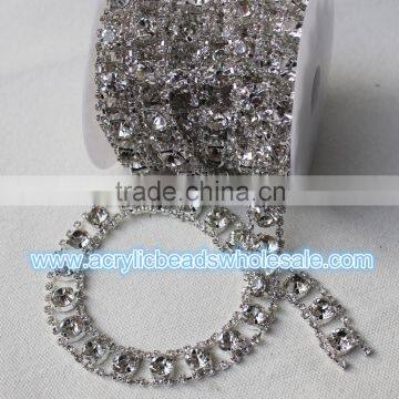 2016 Flower Rhinestone Chain Trim Wholesale-5yds Clear Crystal Rhinestone Gold Luxury Costume Chain Applique photo-2