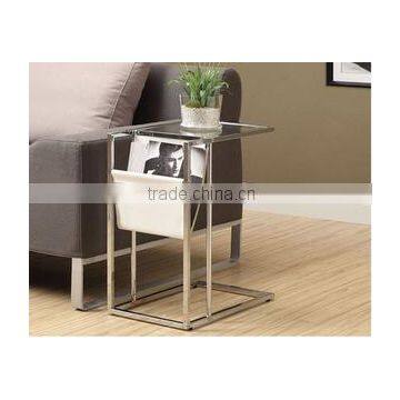 Metal Accent Table With a Magazine Holder, White/Chrome(AT-B-0194))