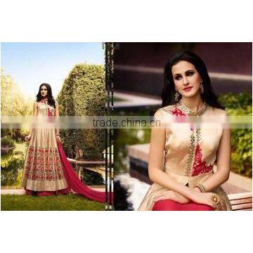 Entice Light Cream Satin Lehenga Style Suit/Buy Online Anarkali Suits