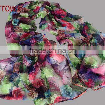 100% Polyster Chiffon Stole Scarf and Shawls for Sexy Ladies Girls Women Floral Check Printed Pattern photo-3