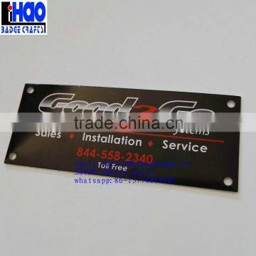 Metal self adhesive label plate,gradient logo printing metal aluminum nameplate with screw holes