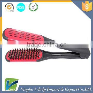 high quality professional clamp boar bristle hair straightening double brush