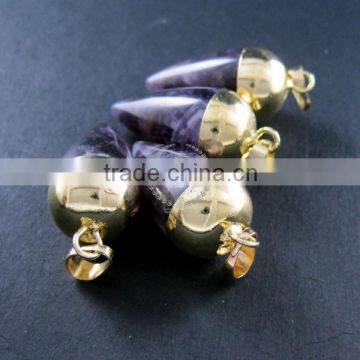 15x30mm Water Drop Shape Gold Plated Purple Amethyst Power Stone Pendant Charm DIY Supplies 1850207 photo-4