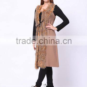 2016 PRETTY STEPS Winter Collections New Woman's Long Slim Feather Sleeveless Coat photo-2
