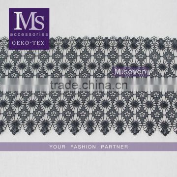 black color 20cm 100% polyester lace trim wholesale flower guipure lace trim bridal lace trim for dress