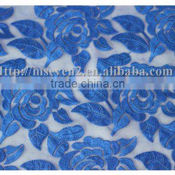 Applique Blue Rose Embroidery Tulle Lace Fabric Chemical Mesh Guipure Dress Fabric photo-3