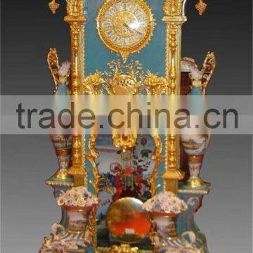 New Arrival Ornamental Cast Brass Mounted Ceramic Table Clock, Gold Plated Hand Painted Turquoise Porcelain Table Clock photo-5