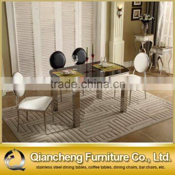 Glass Top Stainless Steel Legs Extendable Dining Table
